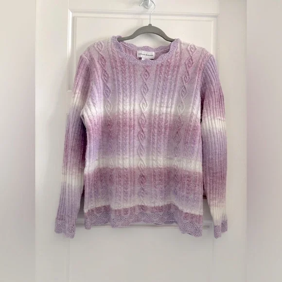 Vintage Alfred Dunner Sweater Ombré Lavender Lilac White Crochet Oversiz…​​ - Picture 2 of 8